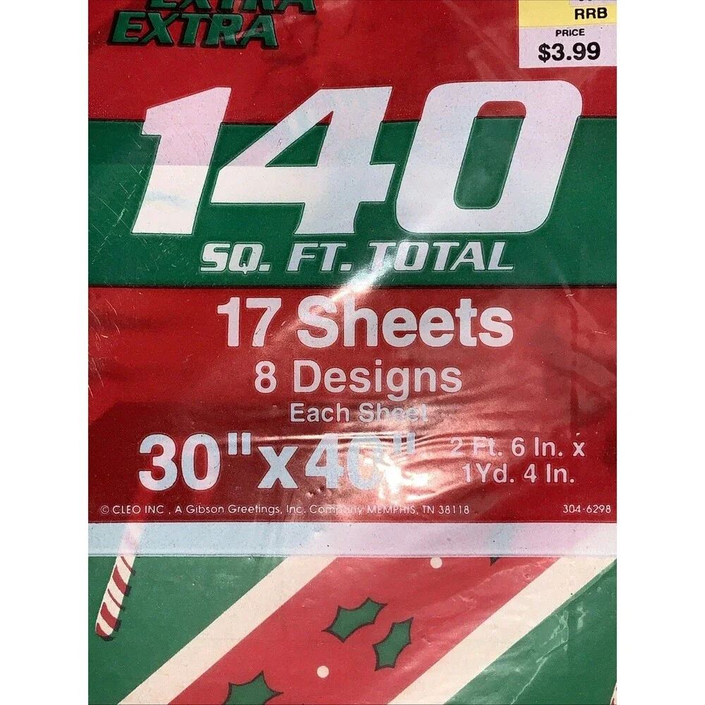 Vintage Cleo Christmas Gift Wrapping Paper Flat Sheets 140 sq ft Sealed Winter